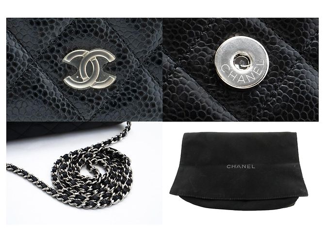 Wallet On Chain CHANEL Cartera de cadena de piel de ternera granulada negra WOC Negro - vista 7