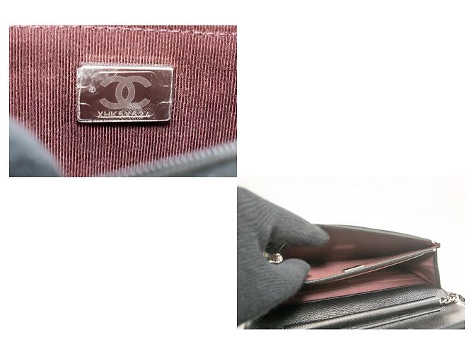 Wallet On Chain CHANEL Cartera de cadena de piel de ternera granulada negra WOC Negro - vista 9