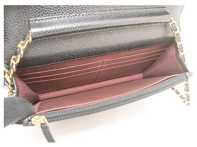 Wallet On Chain CHANEL Cartera con cadena de piel de ternera granulada negra Negro - vista 10