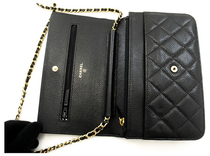 Wallet On Chain CHANEL Cartera con cadena de piel de ternera granulada negra Negro - vista 11