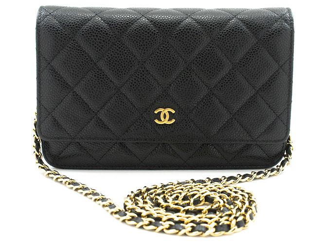Wallet On Chain CHANEL Cartera con cadena de piel de ternera granulada negra Negro - vista 2