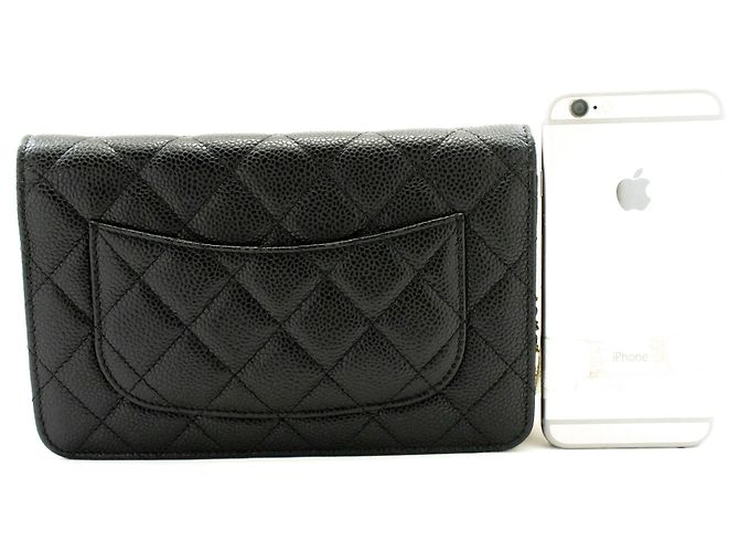 Wallet On Chain CHANEL Cartera con cadena de piel de ternera granulada negra Negro - vista 3