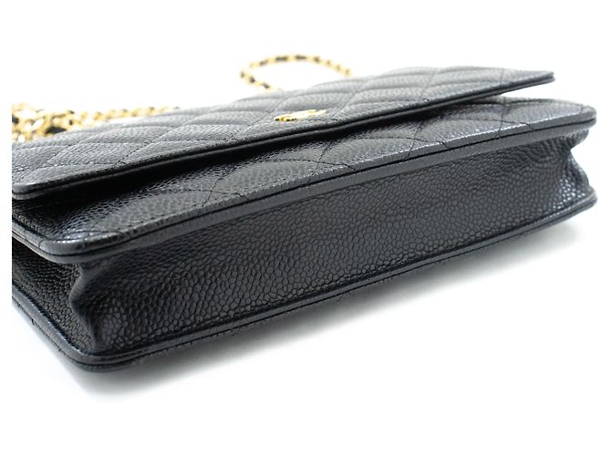 Wallet On Chain CHANEL Cartera con cadena de piel de ternera granulada negra Negro - vista 4
