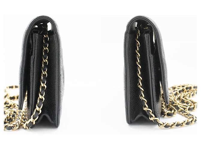 Wallet On Chain CHANEL Cartera con cadena de piel de ternera granulada negra Negro - vista 5