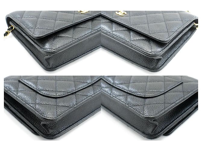 Wallet On Chain CHANEL Cartera con cadena de piel de ternera granulada negra Negro - vista 6