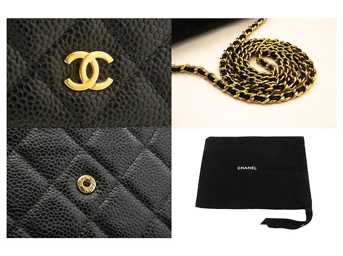 Wallet On Chain CHANEL Cartera con cadena de piel de ternera granulada negra Negro - vista 7