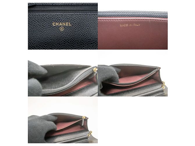 Wallet On Chain CHANEL Cartera con cadena de piel de ternera granulada negra Negro - vista 8