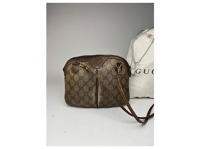 Ophidia Vintage Gucci Monogram Ledertasche Braun Grau - Ansicht 10