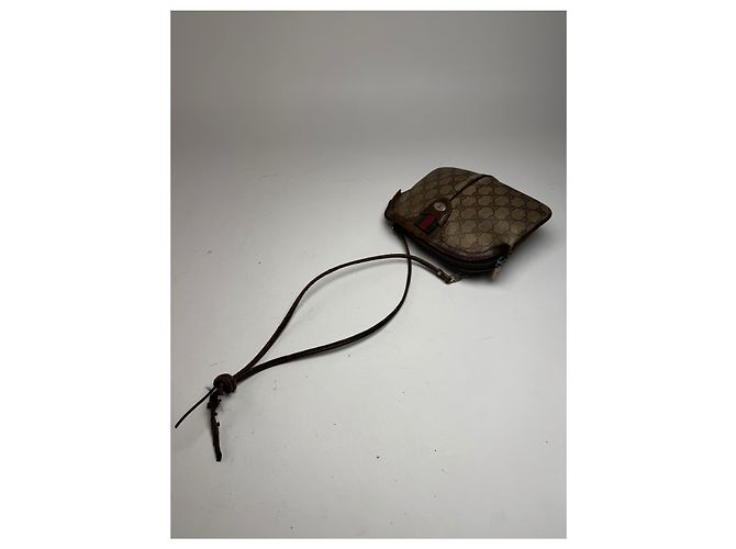 Ophidia Vintage Gucci Monogram Ledertasche Braun Grau - Ansicht 11