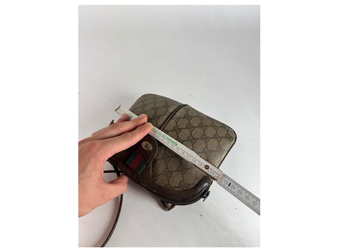 Ophidia Vintage Gucci Monogram Ledertasche Braun Grau - Ansicht 12