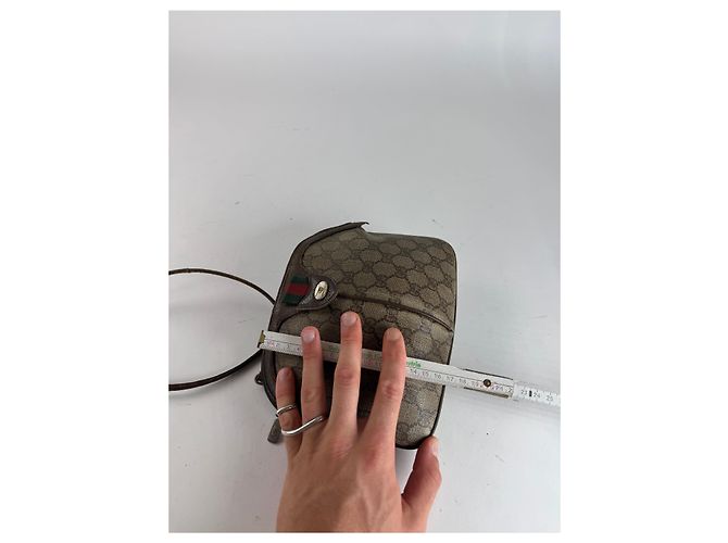 Ophidia Vintage Gucci Monogram Ledertasche Braun Grau - Ansicht 13