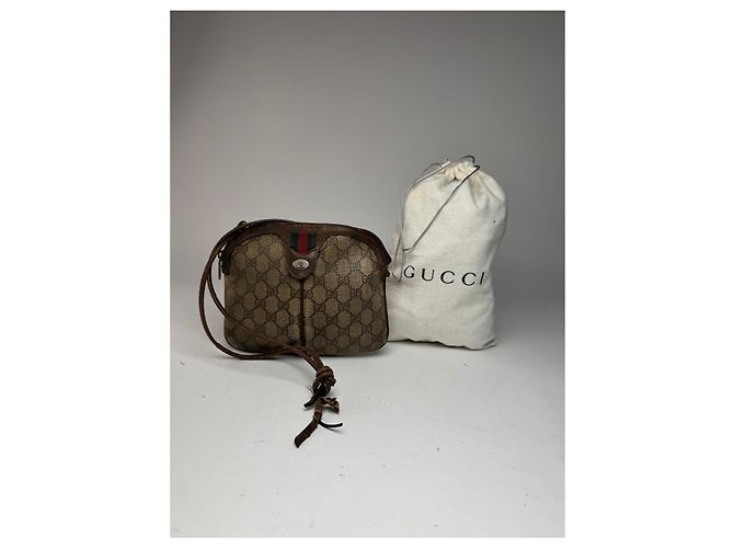 Ophidia Vintage Gucci Monogram Ledertasche Braun Grau - Ansicht 15