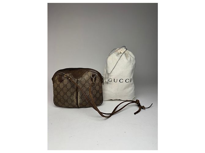 Ophidia Vintage Gucci Monogram Ledertasche Braun Grau - Ansicht 2