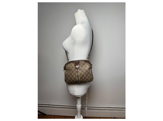 Ophidia Vintage Gucci Monogram Ledertasche Braun Grau - Ansicht 6