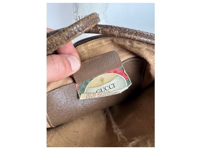 Ophidia Vintage Gucci Monogram Ledertasche Braun Grau - Ansicht 7