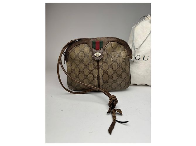 Ophidia Vintage Gucci Monogram Ledertasche Braun Grau - Ansicht 9