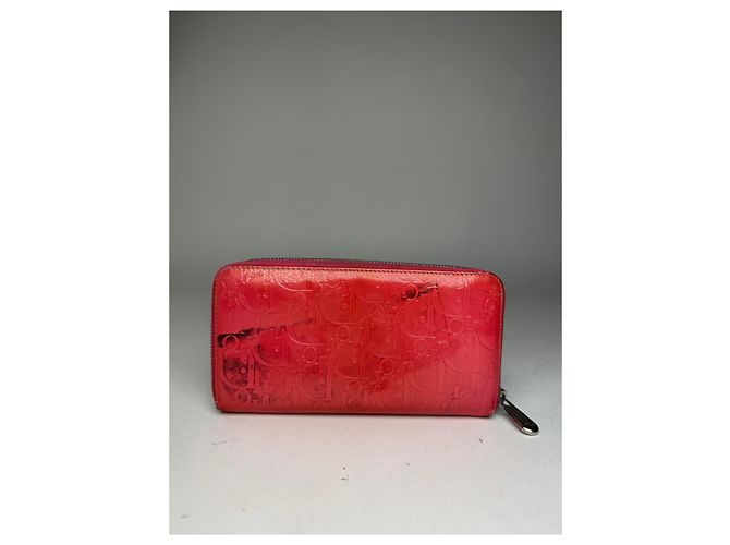 Vintage Dior Patent Leather Monogram Zippy Wallet Red - view 11