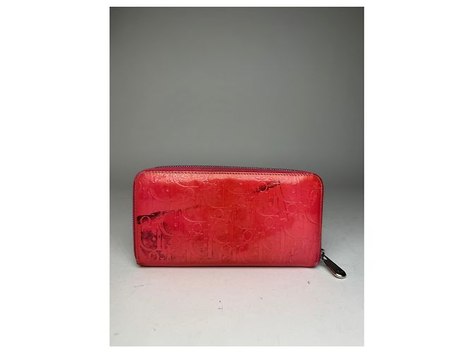 Vintage Dior Patent Leather Monogram Zippy Wallet Red - view 4
