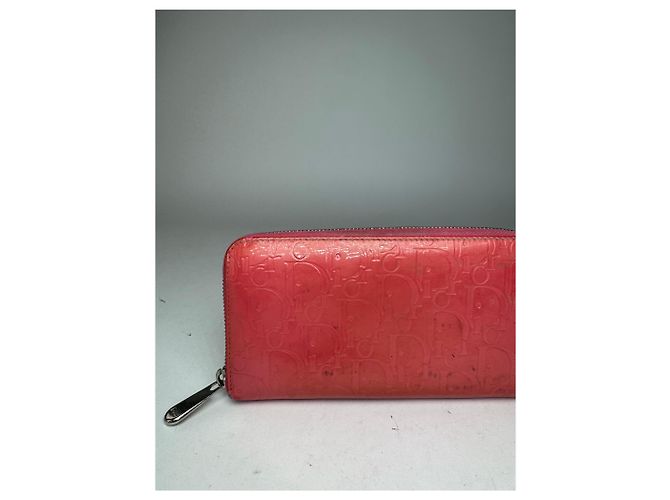 Vintage Dior Patent Leather Monogram Zippy Wallet Red - view 6