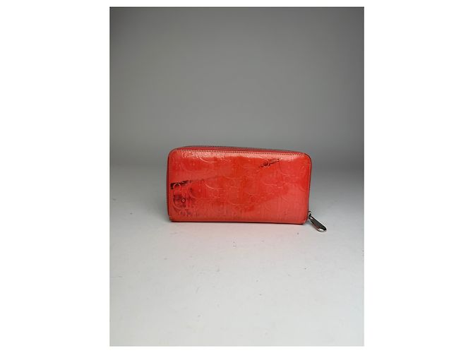 Vintage Dior Patent Leather Monogram Zippy Wallet Red - view 8