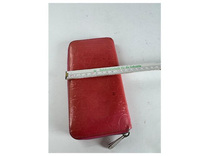 Vintage Dior Patent Leather Monogram Zippy Wallet Red - view 9