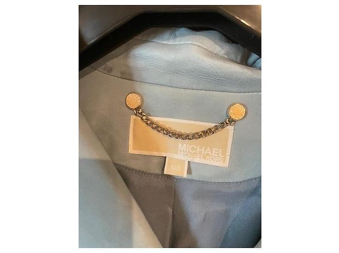 Michael Kors blaue Leder-Bikerjacke Hellblau - Ansicht 3