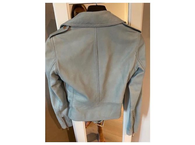 Michael Kors blaue Leder-Bikerjacke Hellblau - Ansicht 5