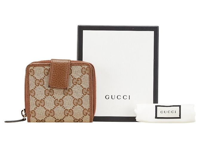 Gucci GG Canvas Reißverschluss-Bifold-Brieftasche Braun Beige - Ansicht 11