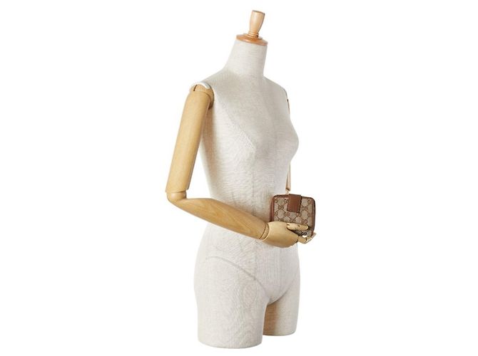 Gucci GG Canvas Reißverschluss-Bifold-Brieftasche Braun Beige - Ansicht 12