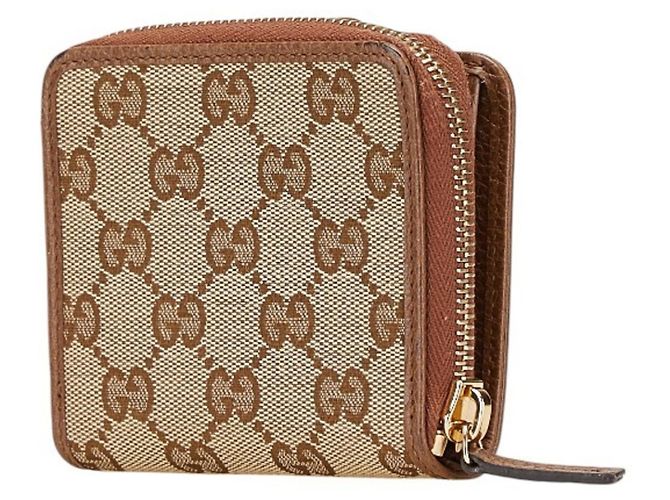 Gucci GG Canvas Reißverschluss-Bifold-Brieftasche Braun Beige - Ansicht 2