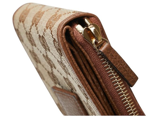 Gucci GG Canvas Reißverschluss-Bifold-Brieftasche Braun Beige - Ansicht 6