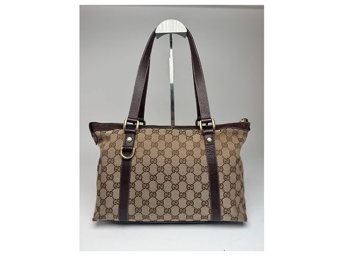 Vintage Gucci Monogram Handtasche Beige Braun - Ansicht 10