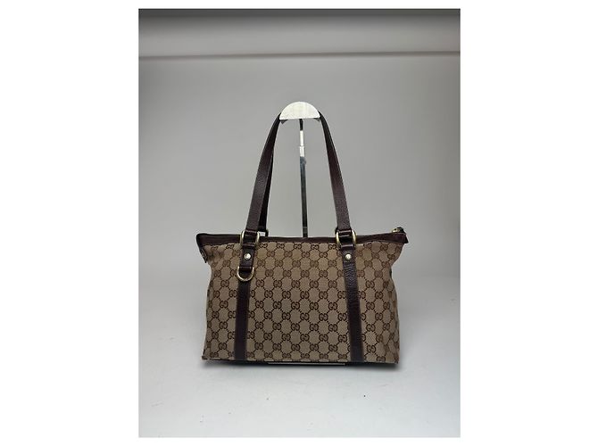 Vintage Gucci Monogram Handtasche Beige Braun - Ansicht 11