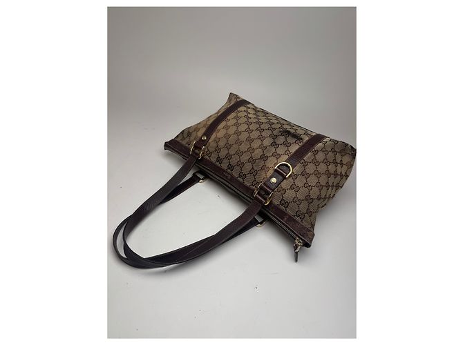 Vintage Gucci Monogram Handtasche Beige Braun - Ansicht 12
