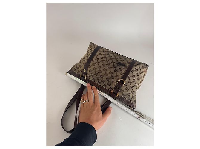 Vintage Gucci Monogram Handtasche Beige Braun - Ansicht 13