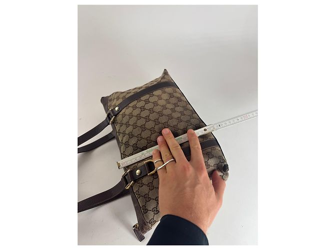 Vintage Gucci Monogram Handtasche Beige Braun - Ansicht 14