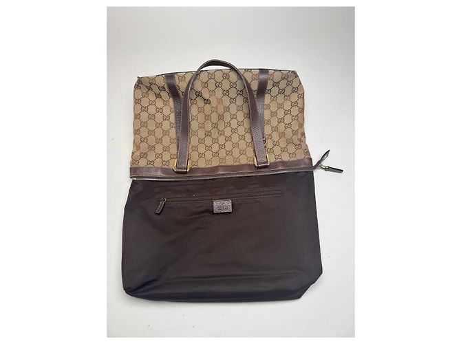 Vintage Gucci Monogram Handtasche Beige Braun - Ansicht 2
