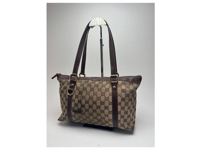 Vintage Gucci Monogram Handtasche Beige Braun - Ansicht 5