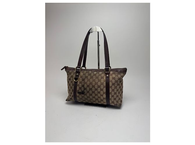 Vintage Gucci Monogram Handtasche Beige Braun - Ansicht 6