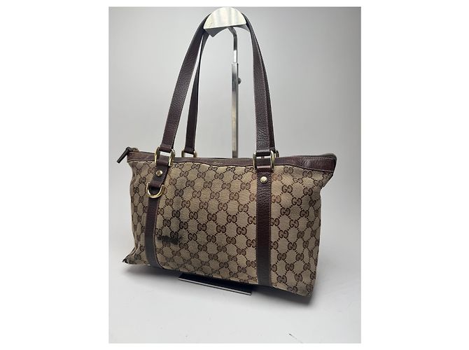 Vintage Gucci Monogram Handtasche Beige Braun - Ansicht 8