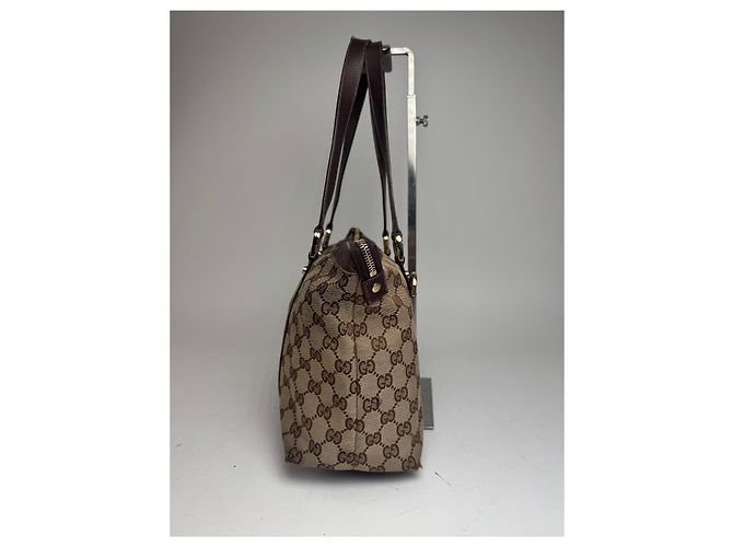 Vintage Gucci Monogram Handtasche Beige Braun - Ansicht 9