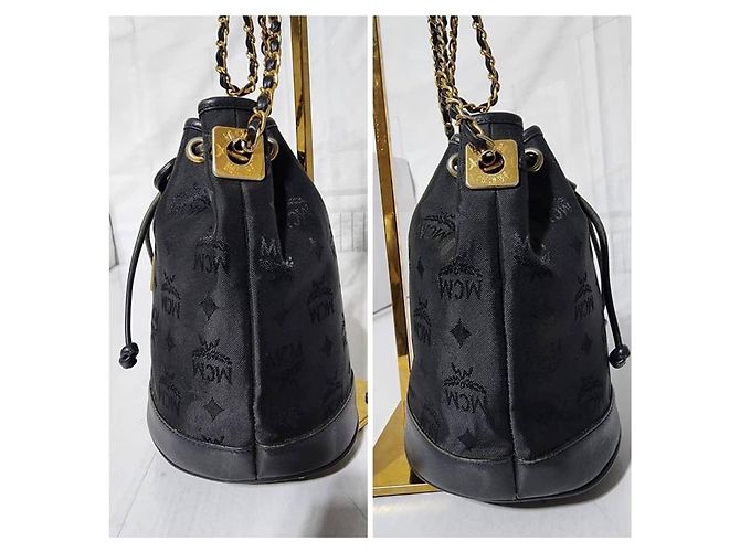 MCM Vintage Nylon Visetos Ketten-Eimerzugtasche Schwarz - Ansicht 11