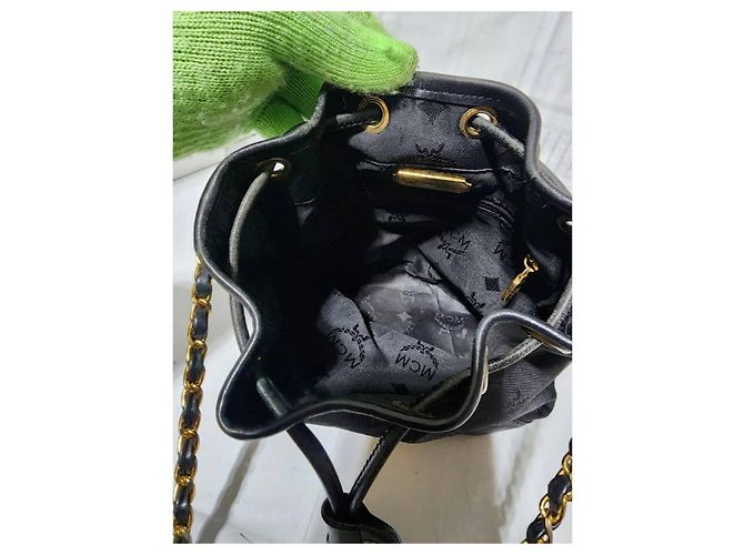 MCM Vintage Nylon Visetos Ketten-Eimerzugtasche Schwarz - Ansicht 12