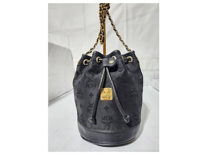MCM Vintage Nylon Visetos Ketten-Eimerzugtasche Schwarz - Ansicht 4