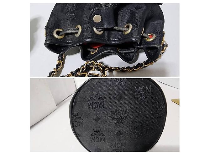 MCM Vintage Nylon Visetos Ketten-Eimerzugtasche Schwarz - Ansicht 6