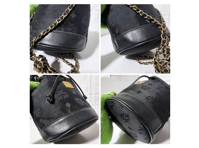 MCM Vintage Nylon Visetos Ketten-Eimerzugtasche Schwarz - Ansicht 7