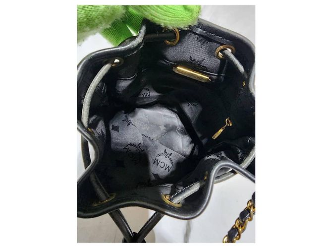 MCM Vintage Nylon Visetos Ketten-Eimerzugtasche Schwarz - Ansicht 9