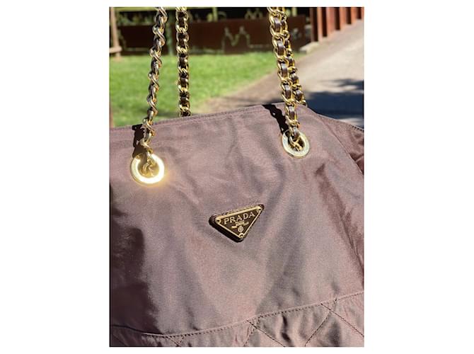 Tote Borsa Prada con catena in nylon Marrone - vista 2