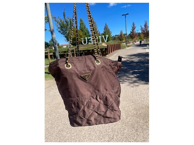 Tote Borsa Prada con catena in nylon Marrone - vista 6