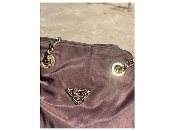 Tote Borsa Prada con catena in nylon Marrone - vista 9